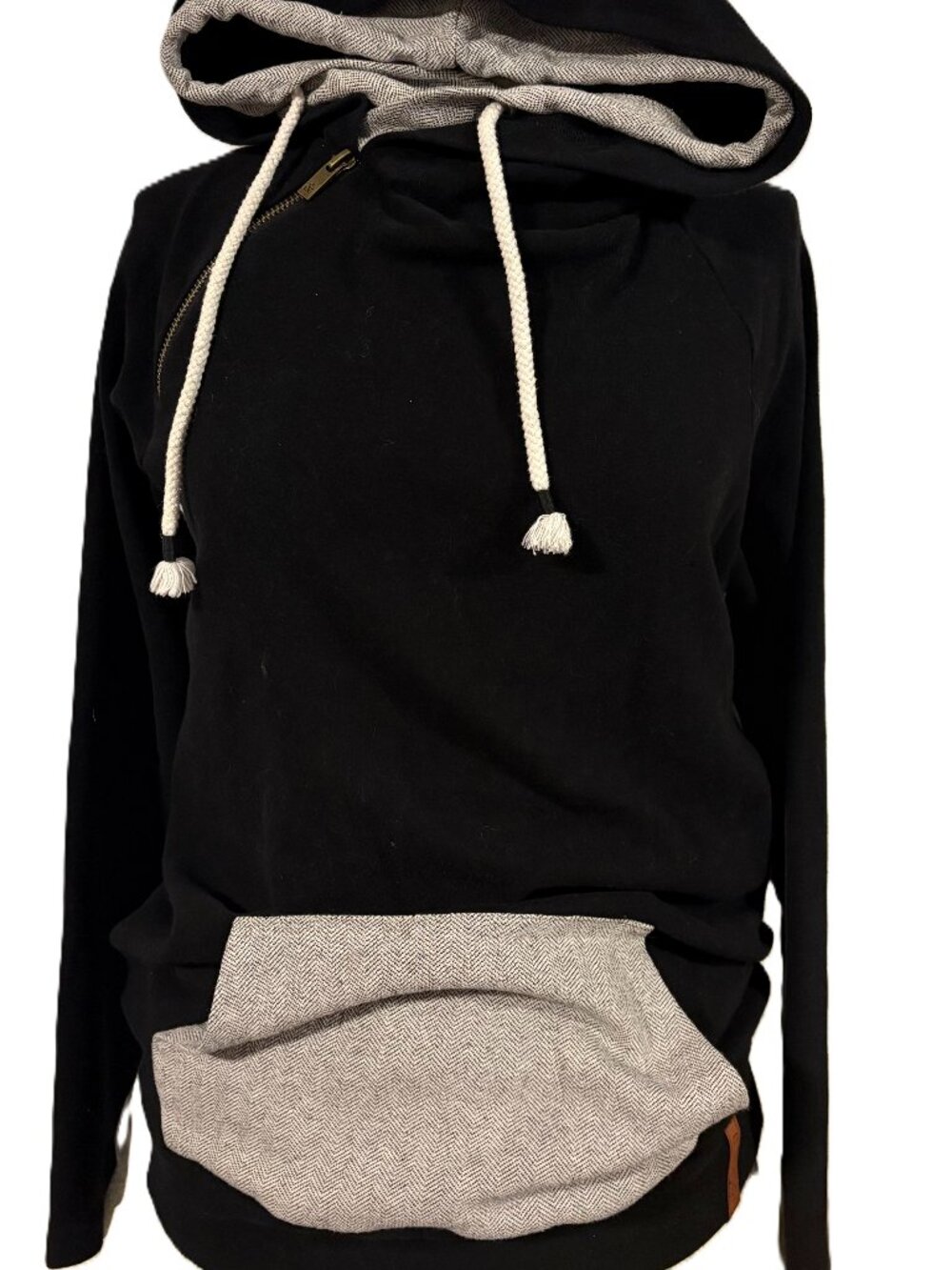 Ampersand Double Hood Hoodie Medium Black Houndstooth Pullover Sweatshirt